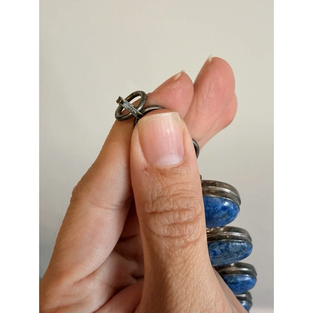 Vintage Large Lapis Lazuli Cabochon 925 Sterling Silver Bracelet Native Navajo